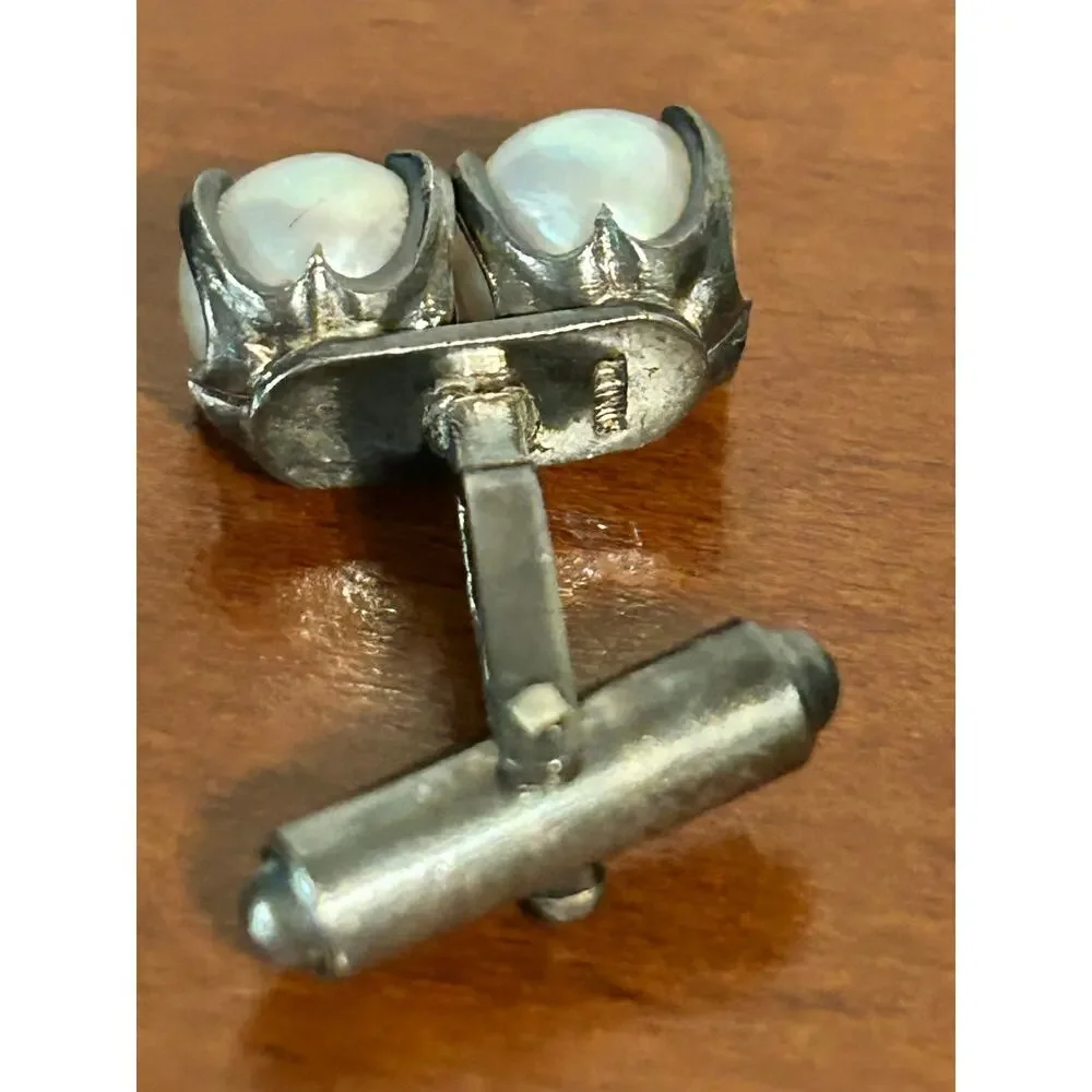 Vintage 925 Sterling Silver Natural Baroque Pearl Cufflinks Men's Formalwear